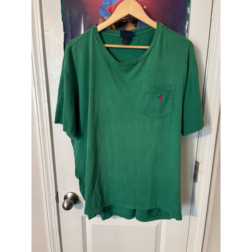 Polo Ralph Lauren Mens XL Green Short Sleeve Pocket T-Shirt Red Pony Logo Cotton